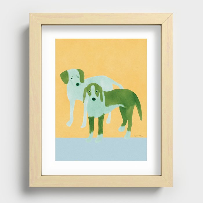 Dogs Near Water - Green and Yellow Recessed Framed Print