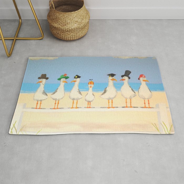 Seagulls with Hats Rug