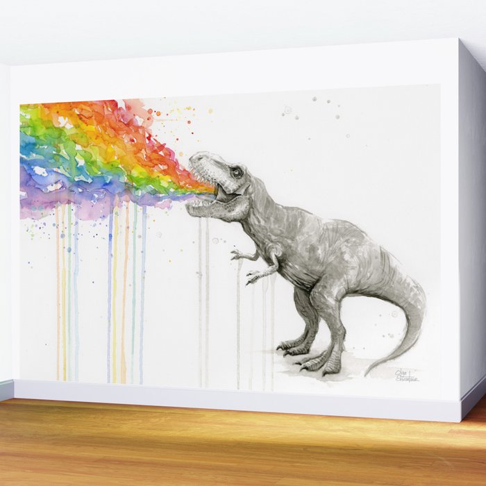 Watercolor Dinosaur T-Rex Side Fabric Panel