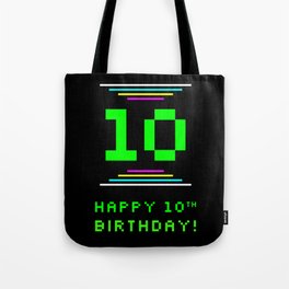 [ Thumbnail: 10th Birthday - Nerdy Geeky Pixelated 8-Bit Computing Graphics Inspired Look Tote Bag ]