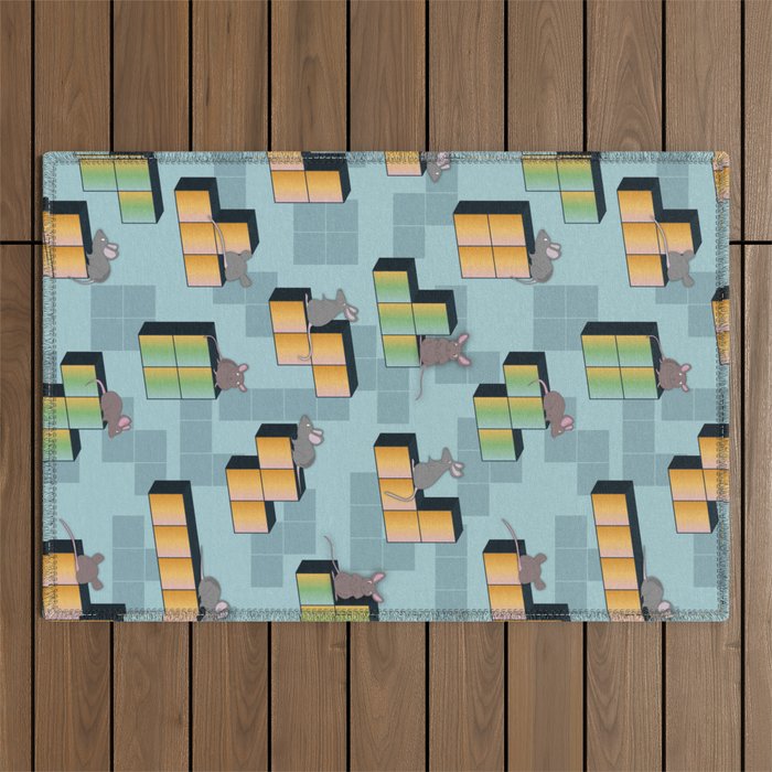 Mice climbing and playing the Tetris blocks - game Outdoor Rug