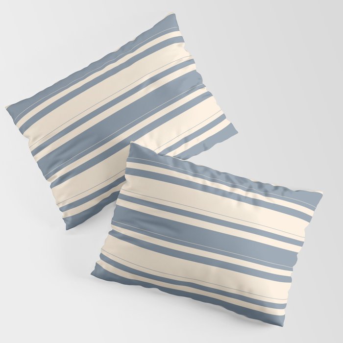 Light Slate Gray and Beige Colored Pattern of Stripes Pillow Sham