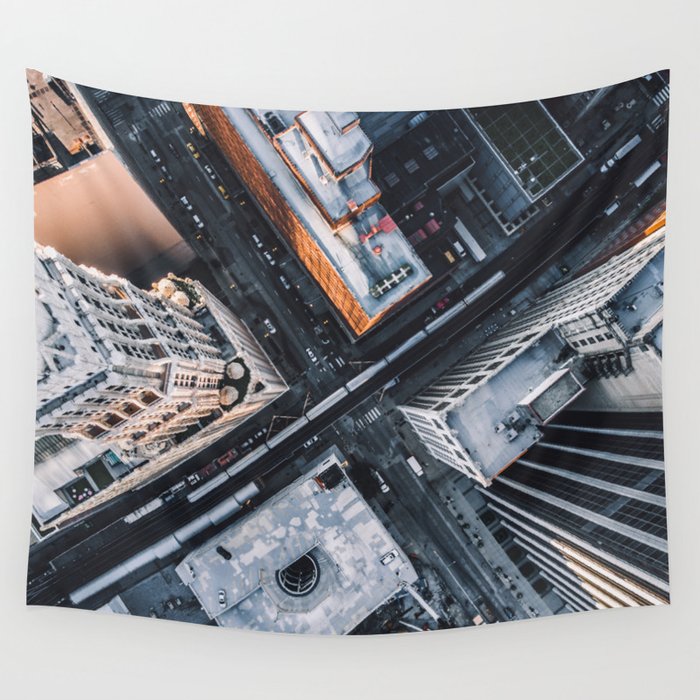 USA Photography - Chicago From Bird Perspective Wall Tapestry