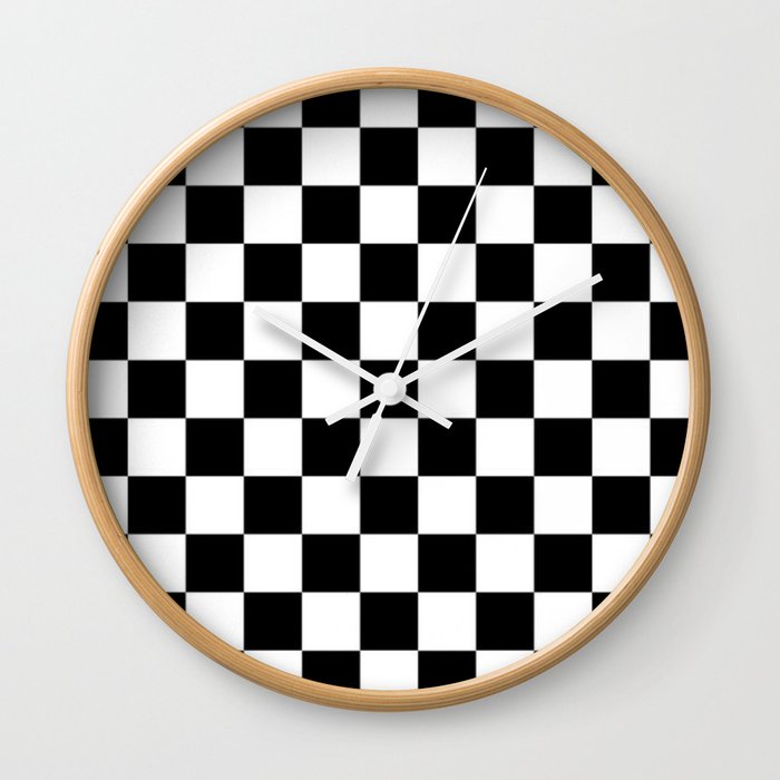 Black And White Checkered Flag Pattern Wall Clock