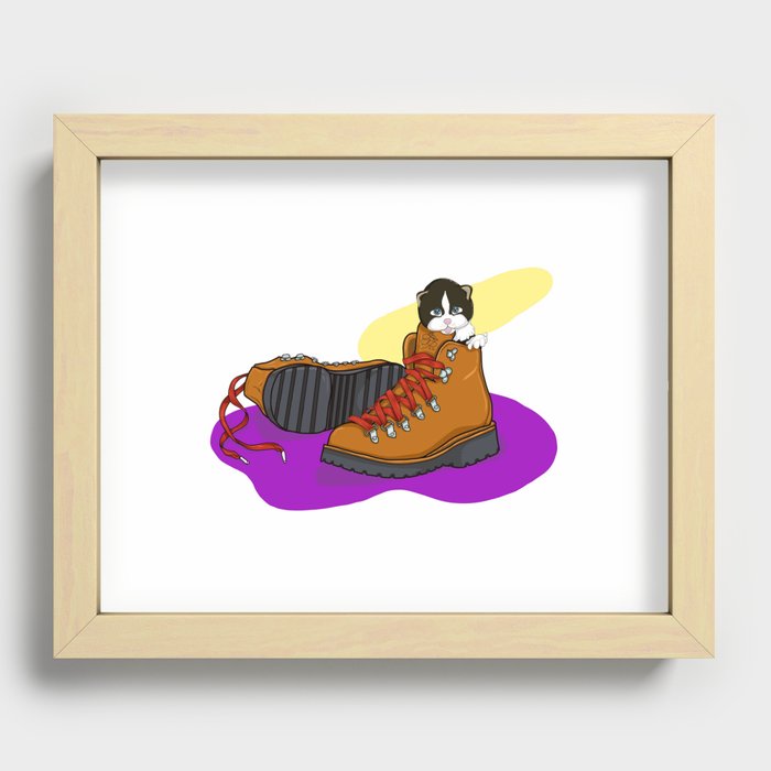 Take a Hike!: Baby Cat in Hiking Boots Illustration Recessed Framed Print