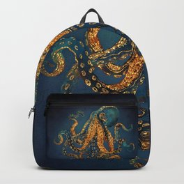 Underwater Dream IV Backpack | Graphicdesign, Navy, Aqua, Watercolor, Ocean, Gold, Digital, Water, Blue, Sea 