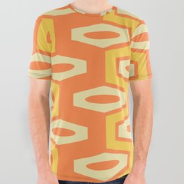 Atomic Geometric Pattern 251 Orange and Yellow All Over Graphic Tee
