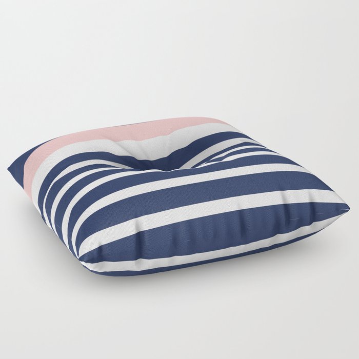 Cheerful Striped Pattern in Navy Blue, Pink, and White Floor Pillow