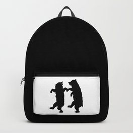 Two Dancing Bears Trees Owl Black Silhouette on White Backpack | Graphicdesign, Dancing, Two Dancing Bears, Digital, Illustration, Bears, Black, Trees, Black Silhouette, Owl 