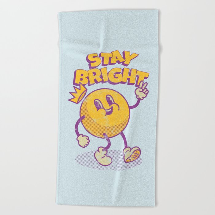 Sun's Advice | Stay Bright | Positive Vibes | Mid-Century Retro Old Cartoon Beach Towel