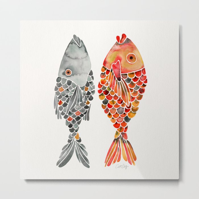 Indonesian Fish Duo – Grey & Orange Palette Metal Print
