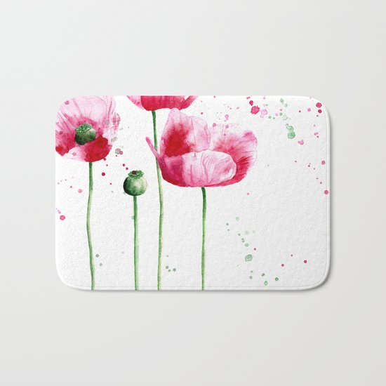 Expressive poppies || watercolor Bath Mat