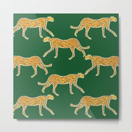 Tropical Animal Print Green Cheetah Illustration Metal Print