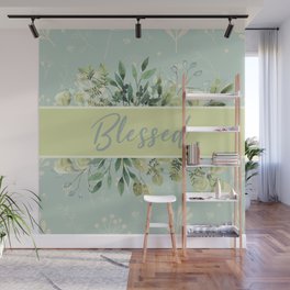 "Blessed" Watercolor Dried Flower Floral Design Wall Mural