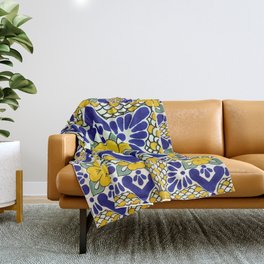 talavera mexican tile in yellow and blu Throw Blanket