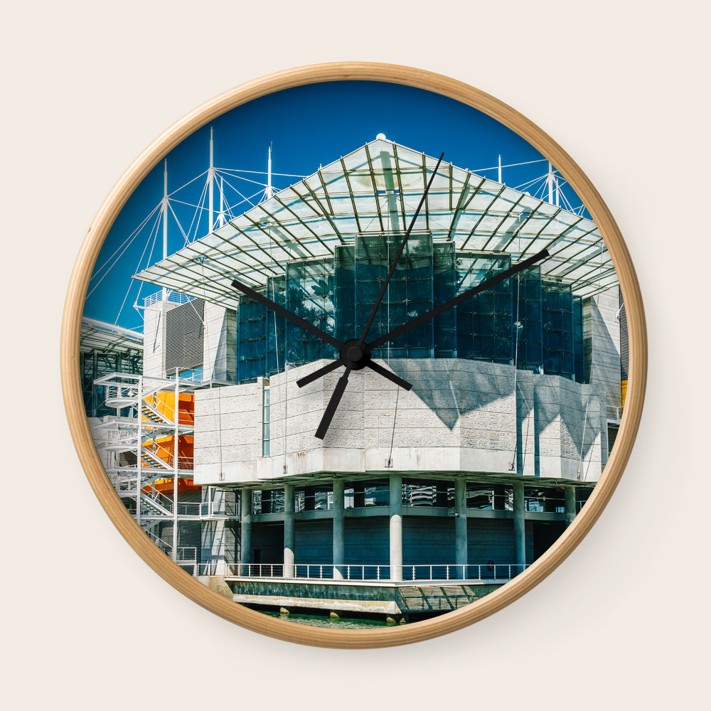 The Lisbon Oceanarium Aquarium In Portugal Parque Das Nacoes Wall Art Print Modern Architecture Wall Clock By Radub85 Society6