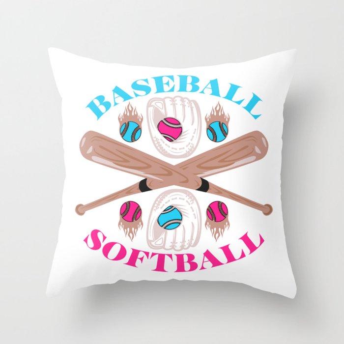 Gender Reveal Announcement Party Baseball Or Softball Throw Pillow