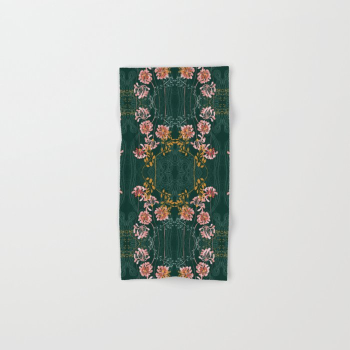 Art Nouveau floral pattern with lines emerald green Hand Bath Towel by DESIGN d annick Society6