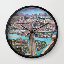 Mural of the Aztec city of Tenochtitlan by Diego Rivera Wall Clock