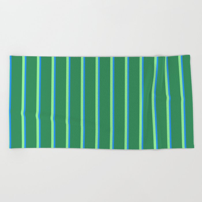 Light Green, Blue & Sea Green Colored Lines Pattern Beach Towel