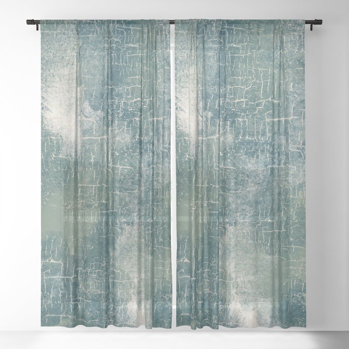 Grunge Abstract Art In Teal Olive, Light Blue And Cream Curtains