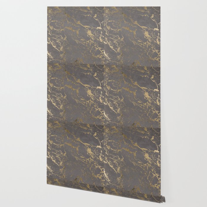 Modern Grey Cement Concrete Gold Marble Pattern Wallpaper By