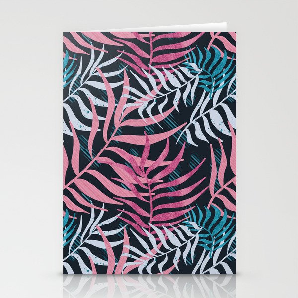 Tropical summer textured abstract vibrant pink leaf pattern design Stationery Cards