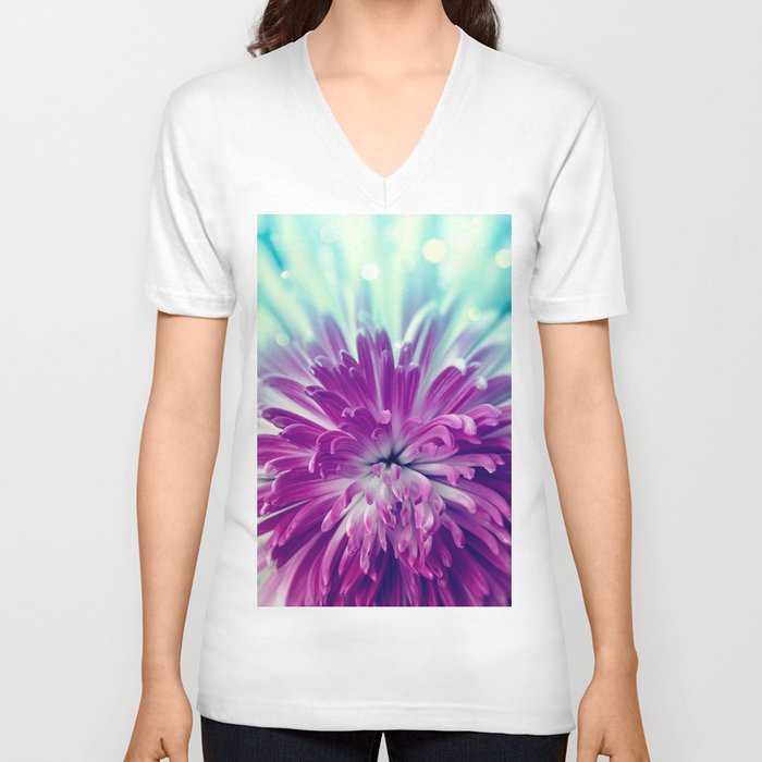 Purple flower V Neck T Shirt