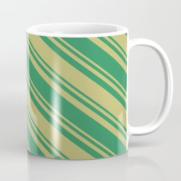 [ Thumbnail: Dark Khaki & Sea Green Colored Striped Pattern Coffee Mug ]