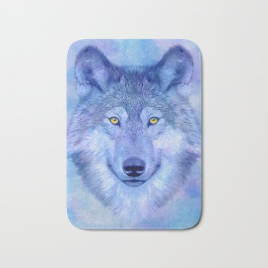 Sky blue wolf with Golden eyes Bath Mat