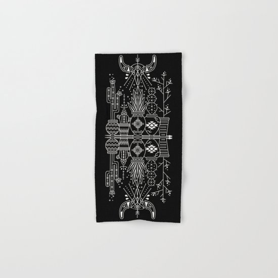 Santa Fe Garden – White Ink on Black Hand & Bath Towel