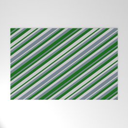 [ Thumbnail: Slate Gray, Dark Green & Light Gray Colored Striped/Lined Pattern Welcome Mat ]