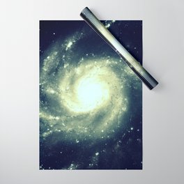 Ivory Teal Pinwheel Spiral Galaxy Space Wrapping Paper