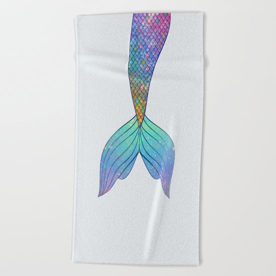rainbow mermaid tail Beach Towel