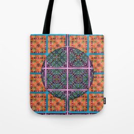 no. 242  purple pink  orange green pattern with aqua Tote Bag
