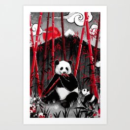 Red Bamboo Panda Art Print