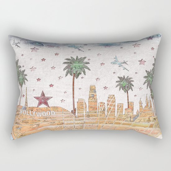 Los Angeles skyline vintage map Rectangular Pillow