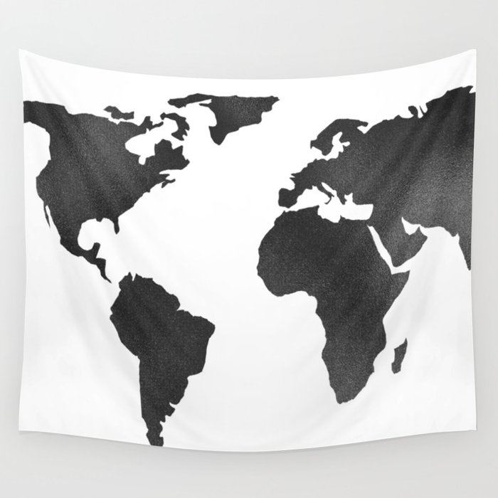 World Map in Textured Black Wall Tapestry
