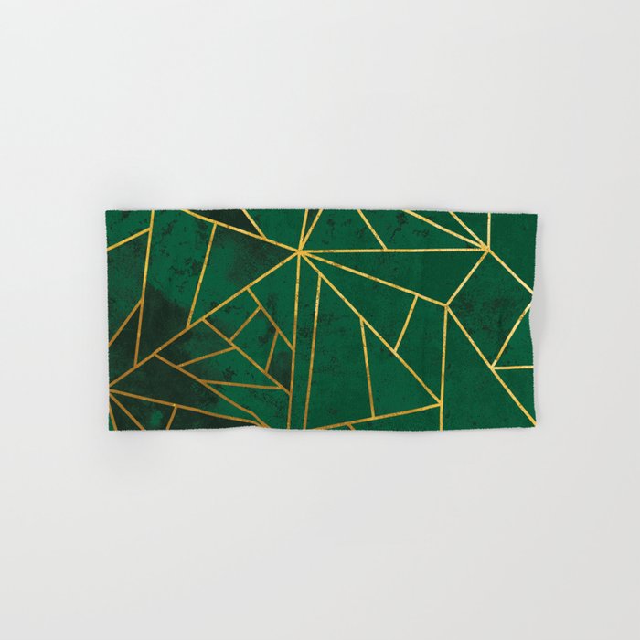 Emerald Green Modern Geometric Gold Lines Hand & Bath Towel by speckled |  Society6