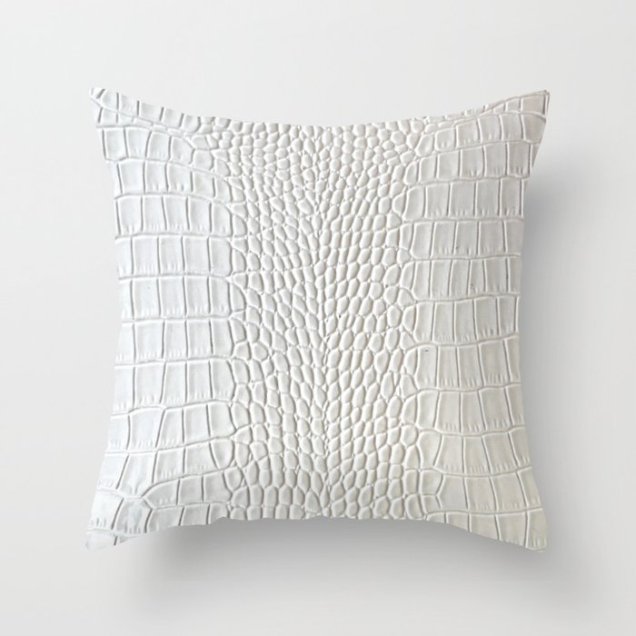 White Crocodile Alligator Leather Print Throw Pillow