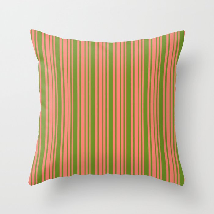 Salmon and Green Colored Lines Pattern Throw Pillow