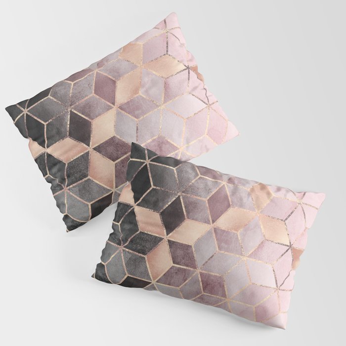 Pink And Grey Gradient Cubes Pillow Sham