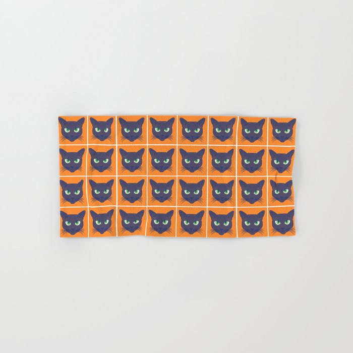 Retro Periwinkle Cats Orange Halftone Mini Hand & Bath Towel