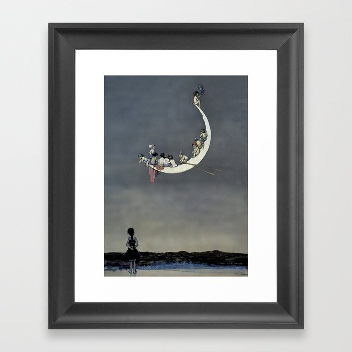 “ Moon’s First Voyage” Fairy Art by W Heath Robinson Framed Art Print
