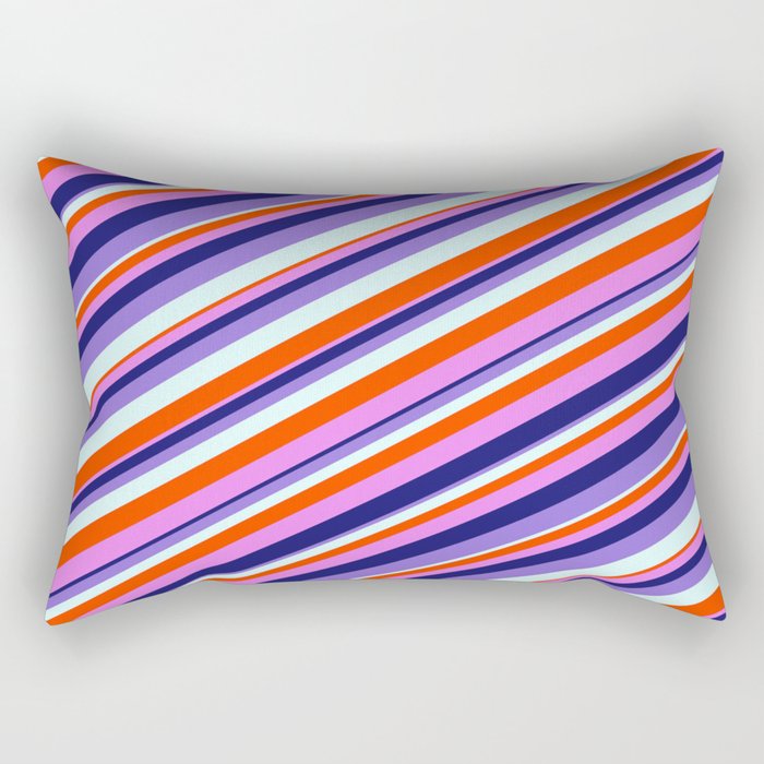 Colorful Red, Violet, Midnight Blue, Purple, and Light Cyan Colored Lined Pattern Rectangular Pillow