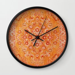 Orange Boho Oriental Vintage Traditional Moroccan Carpet style Design Wall Clock | Southwestern, Retro, Cozy, Oriental, Hippie, Moroccan, Boho, Traditional, Tropical, Bohemian 