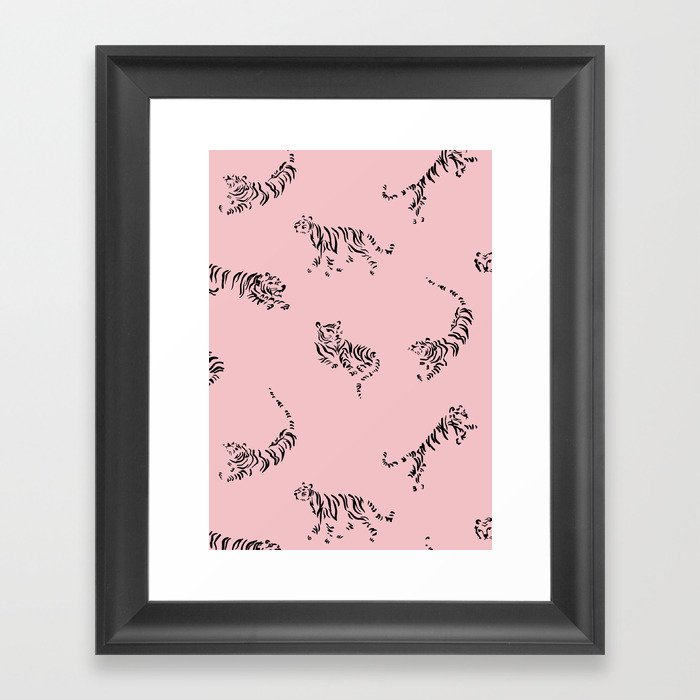 Pink Tiger Print Framed Art Print