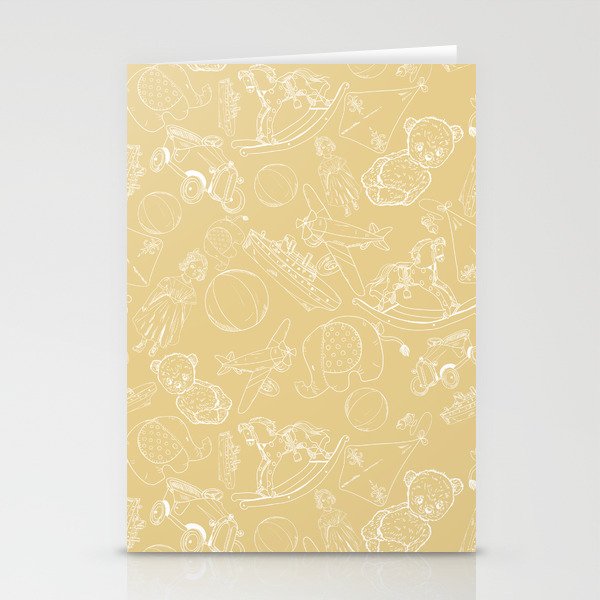 Beige and White Toys Outline Pattern Stationery Cards
