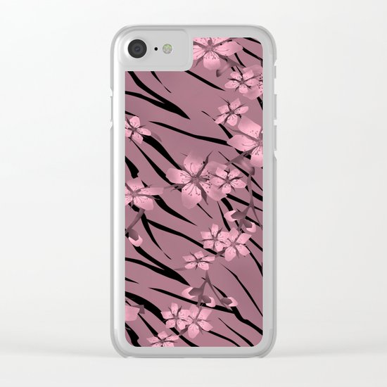 Pink floral pattern on a tiger background. Clear iPhone Case