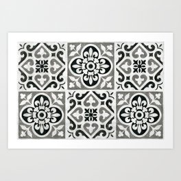 Painted Tile Pattern Black and White Art Print